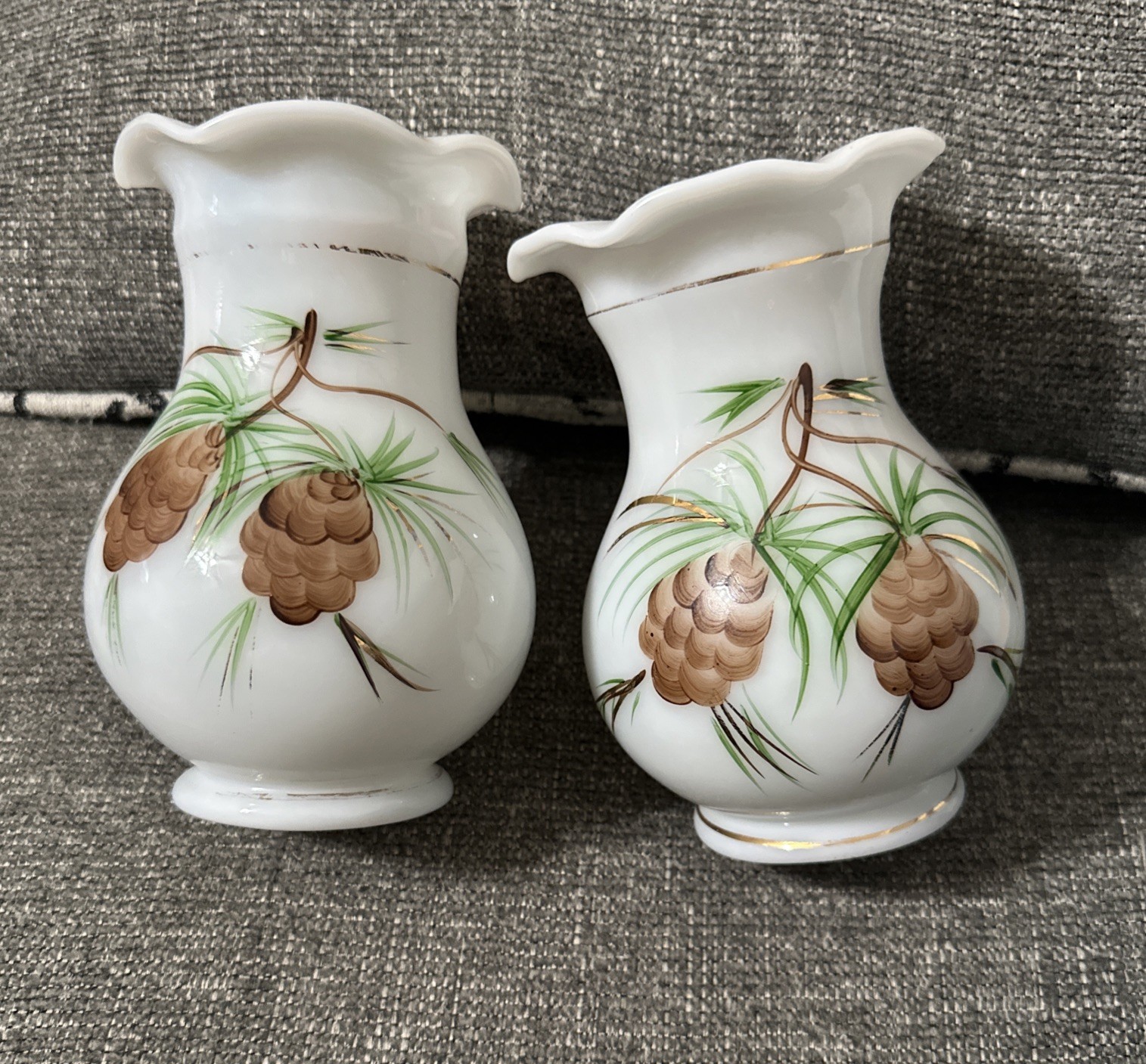 Set Of 2 Vintage Hand Painted Pinecone Vases