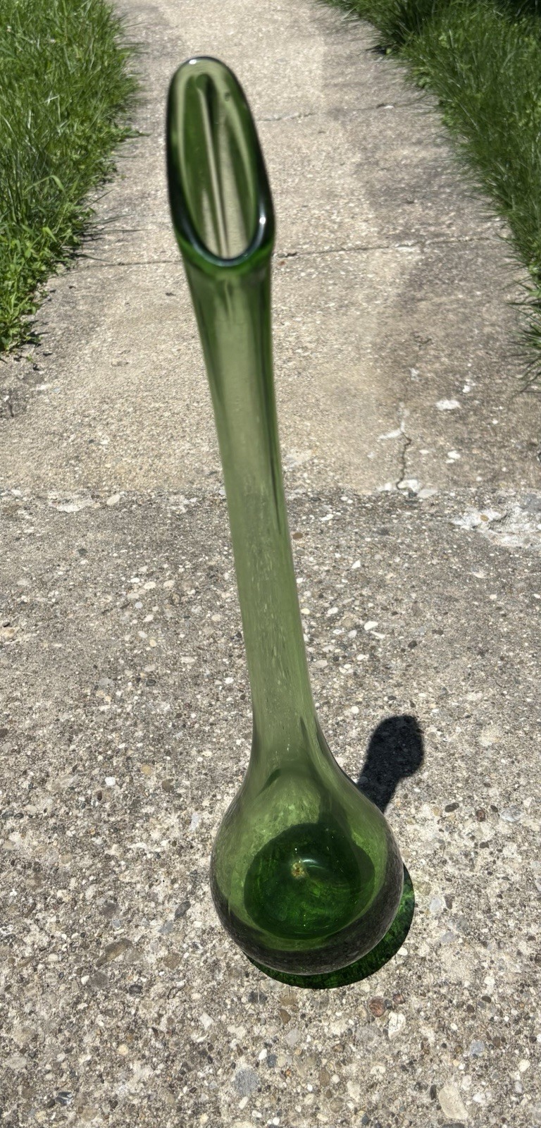 Vintage Mid-Century Green Swung Glass Vase 20” Tall MCM