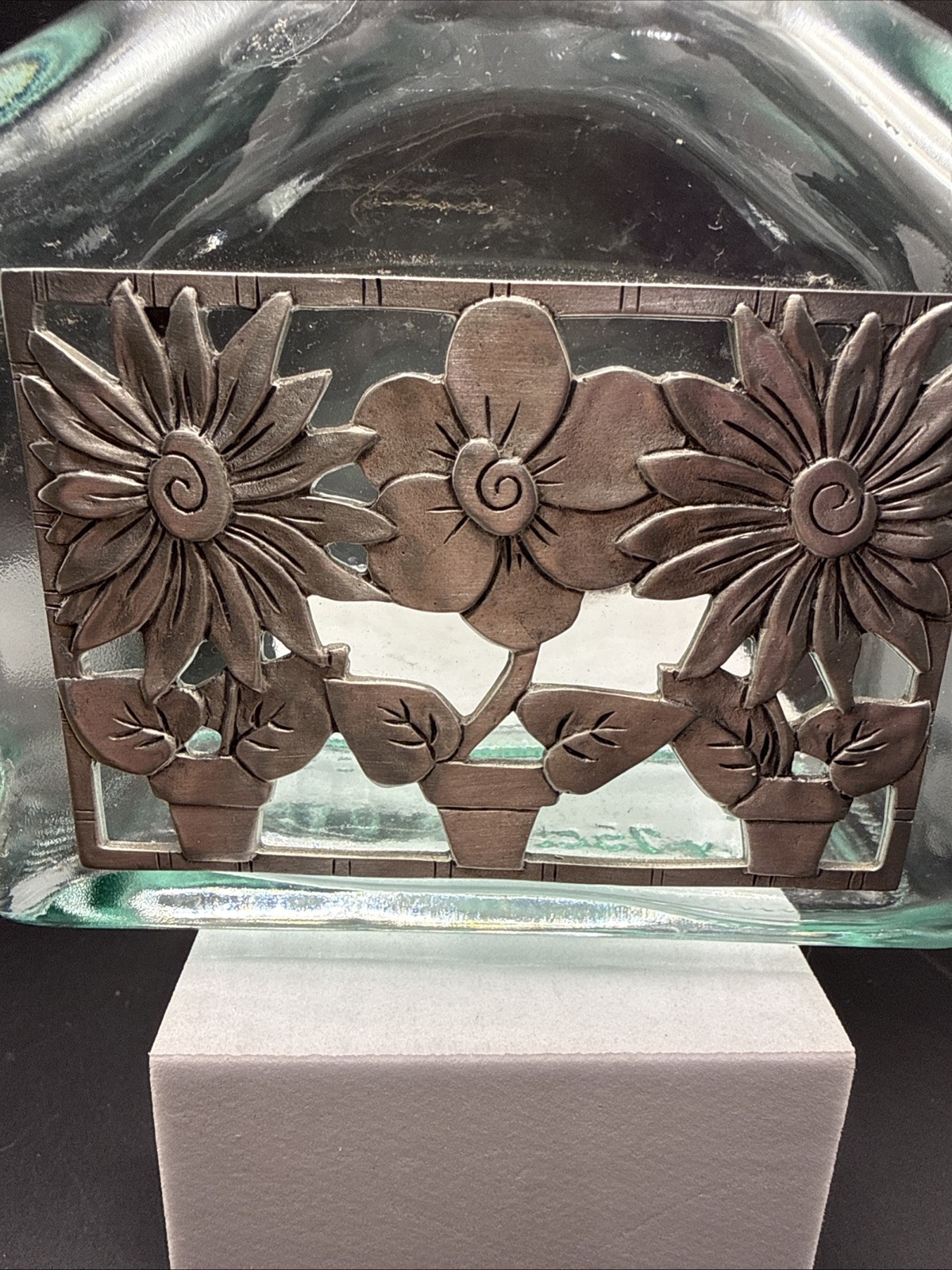 7 Inch Glass Bottle Made Italy Aluminum Appliqué