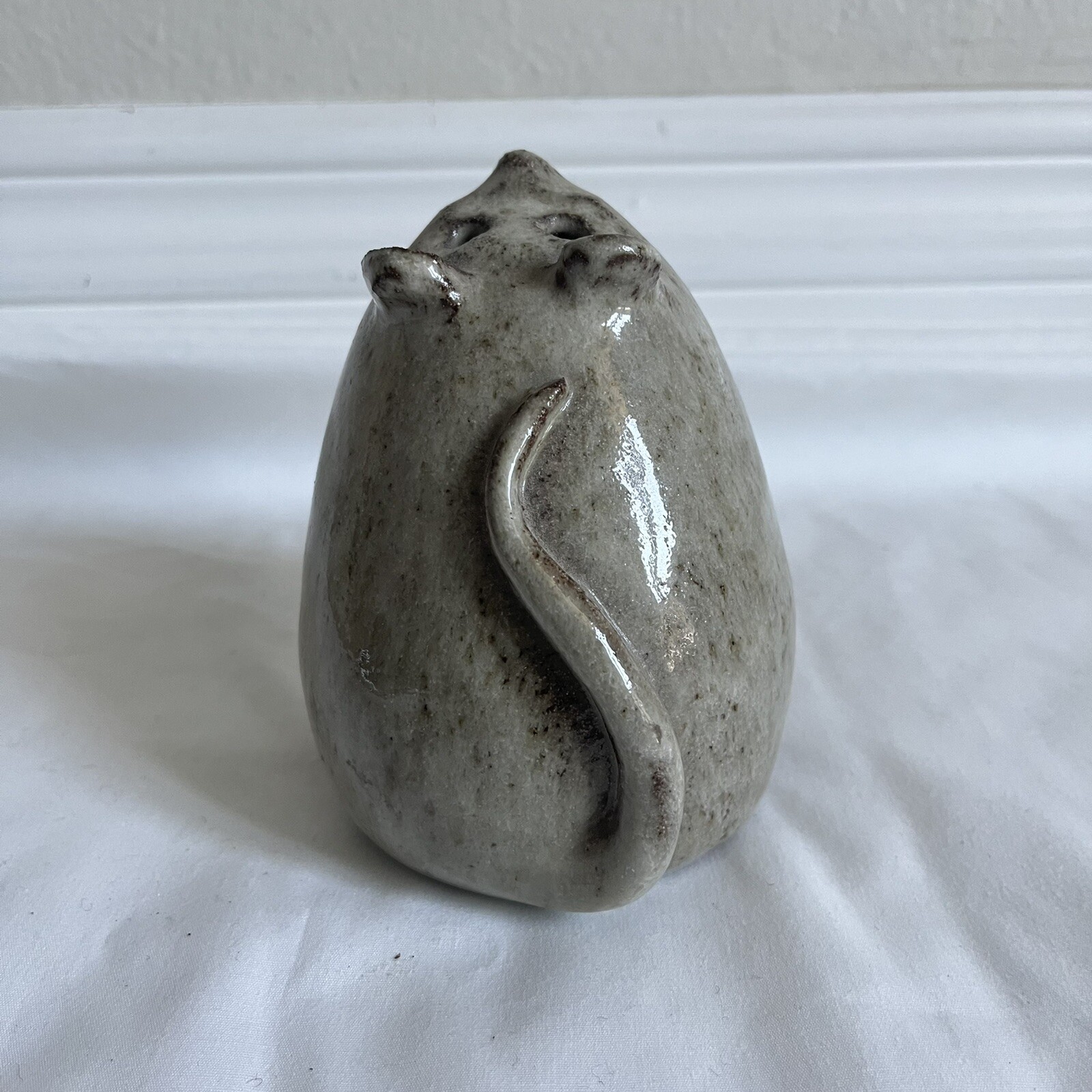 Mouse Figurine Glazed Pottery With Stopper Stoneware Round Handmade 4.5 Inches