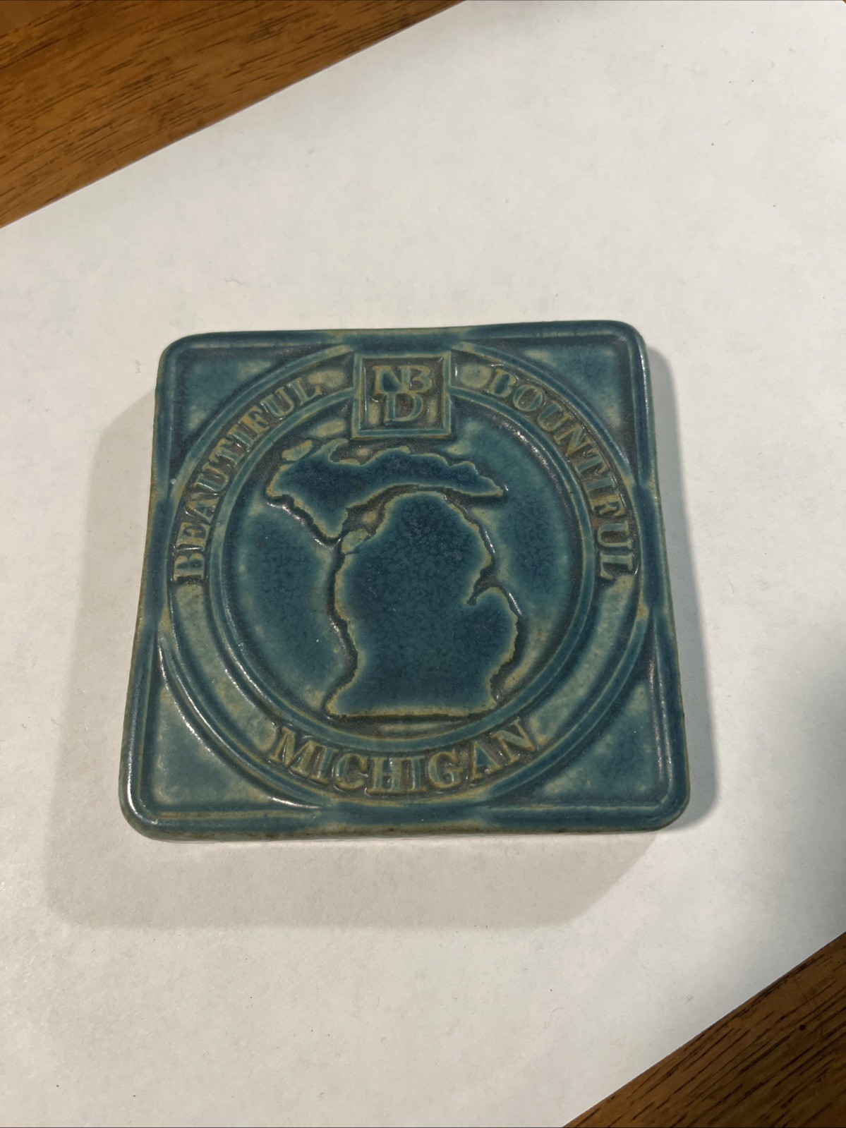 Pewabic Pottery Michigan LT Blue Beautiful Bountiful Michigan – 1998 NBD Banking