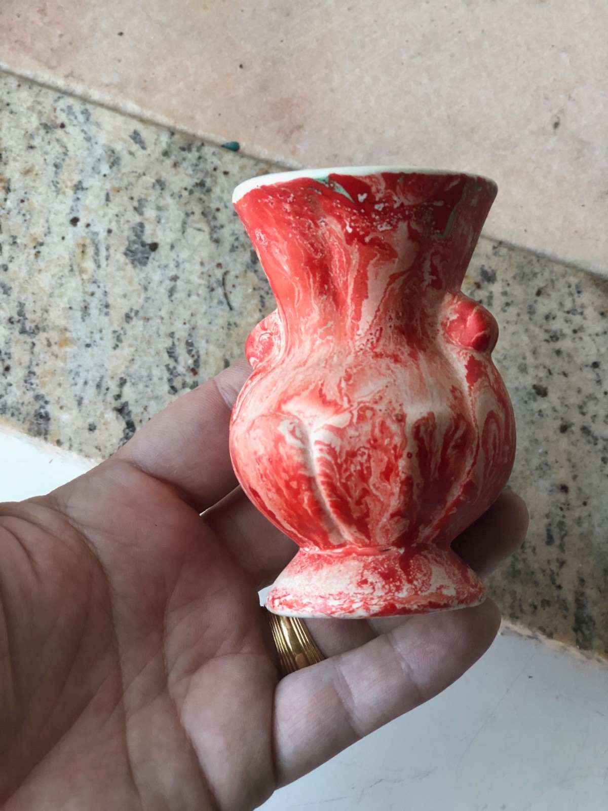 Morton Art Pottery Miniature Vase End of Day Vintage 1930s Scarlet Swirl Pattern