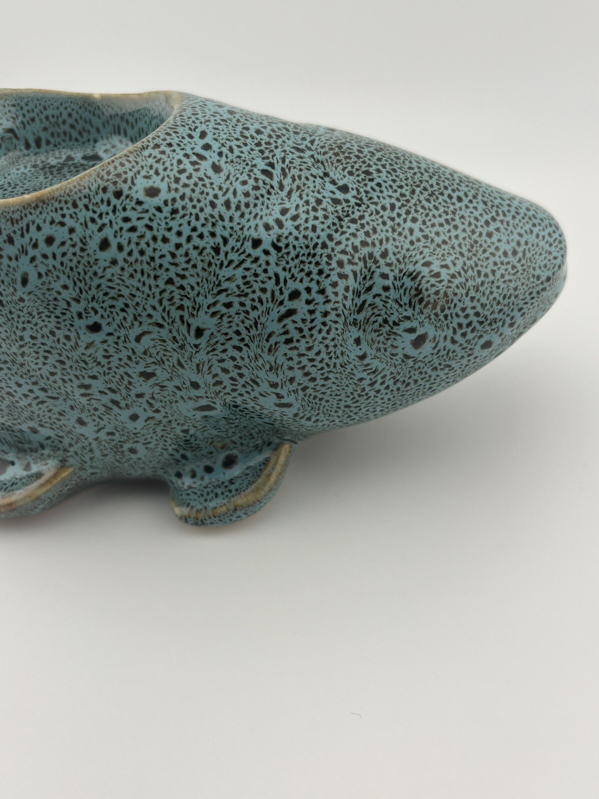 Ceramic Fish Whale Candle Holder Teal Speckled Unique Fisherman Decor Lake