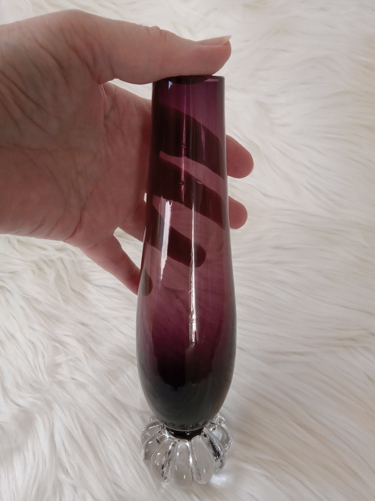 Vintage Bo Borgstrom Aseda Scandinavian 9″ Dark Purple Eggplant Clear Base