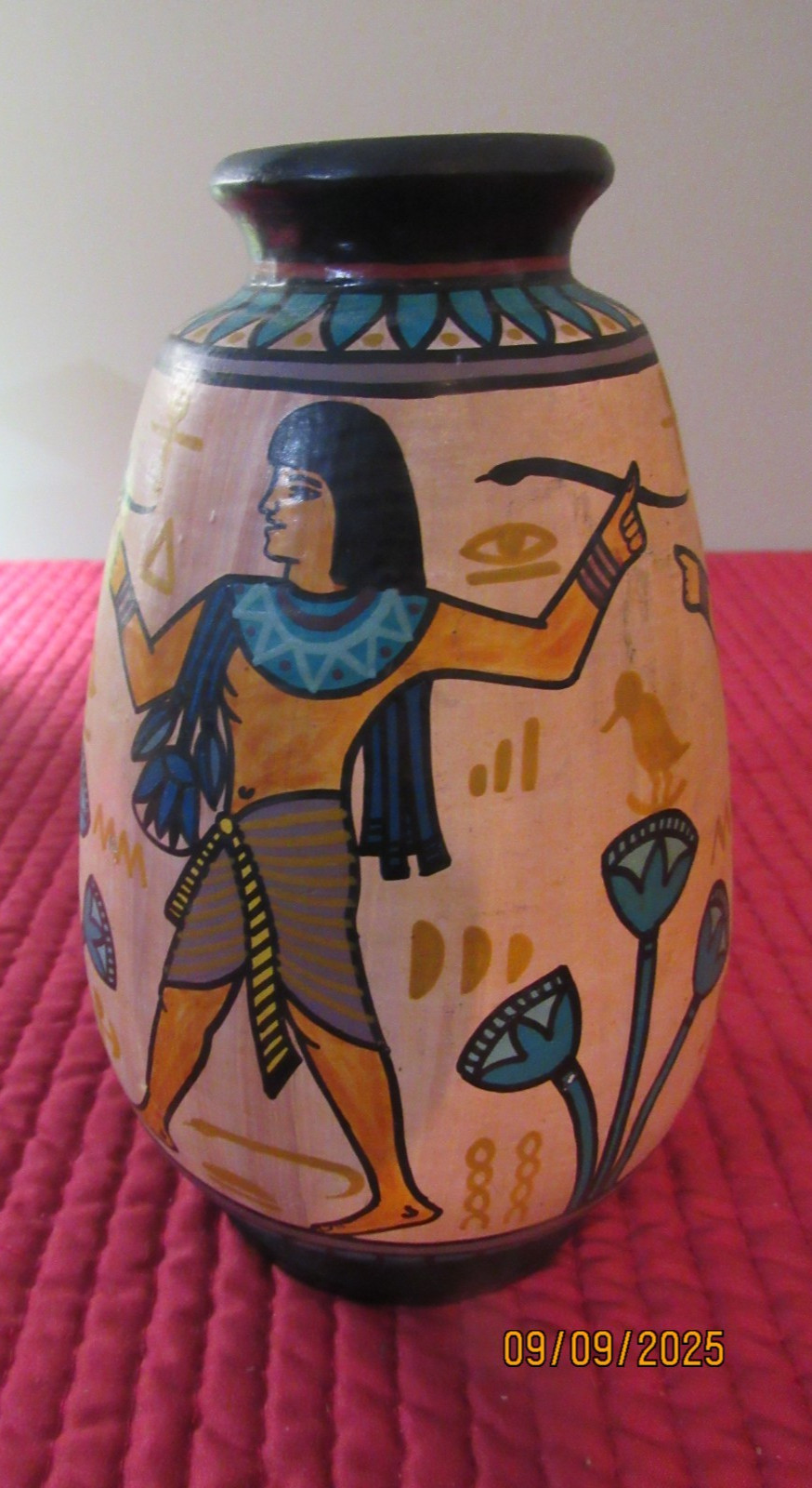 HANDPAINTED EGYPTIAN POTTERY VASE MULTICOLOR 8″X5.5″ GUC **READ**