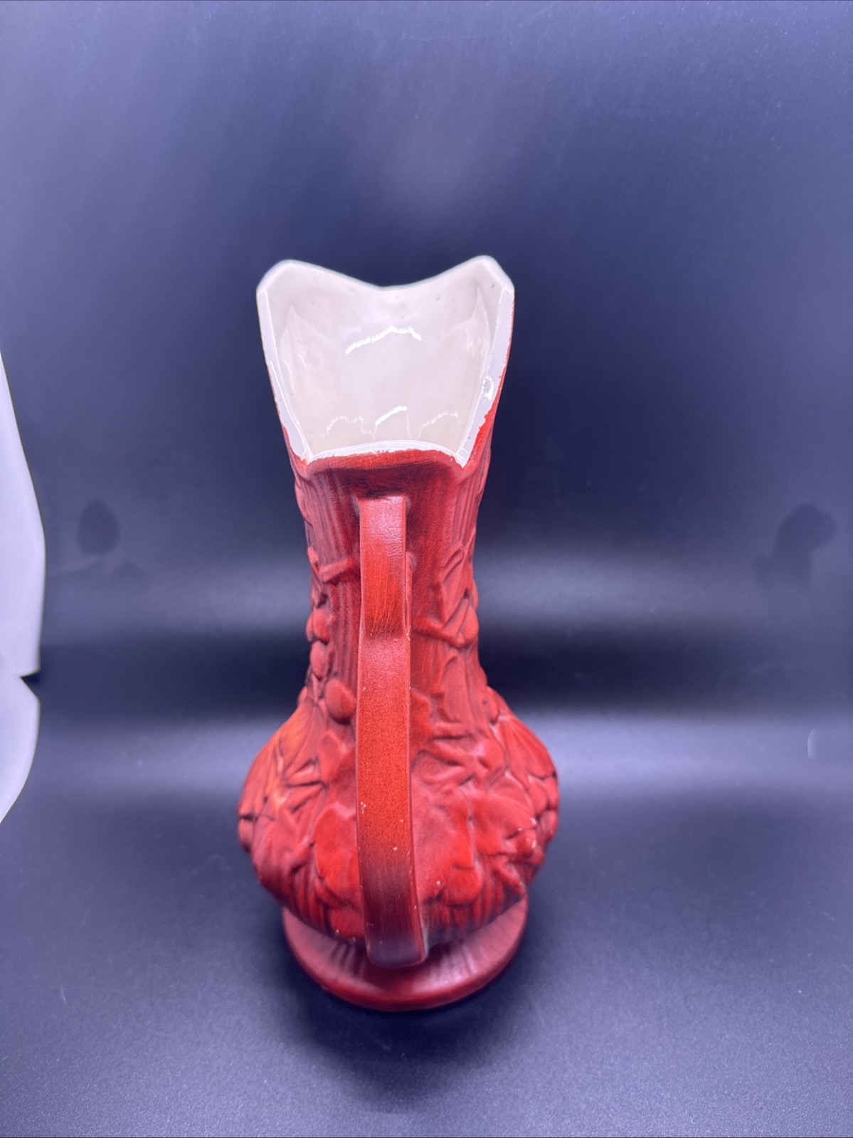 Vintage McCoy Pottery Pitcher Red Fruit Floral Vase MCM 9.5 Inches