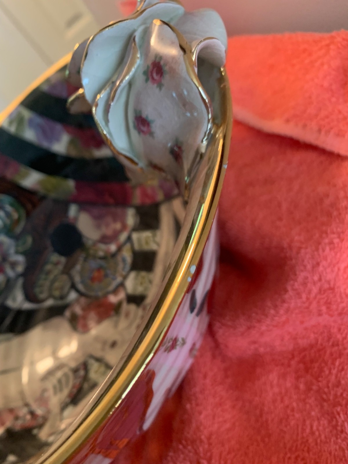 Signed Laney K. Oxman Unique Floral Bowl Hand Painted w/ Gold Trim Women’s Art
