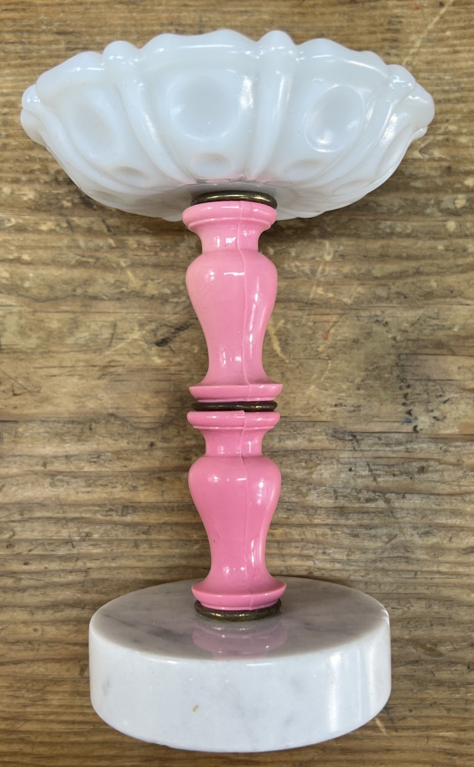 Vintage Marble Milk Glass Candle Holder / Trinket Dish 6”