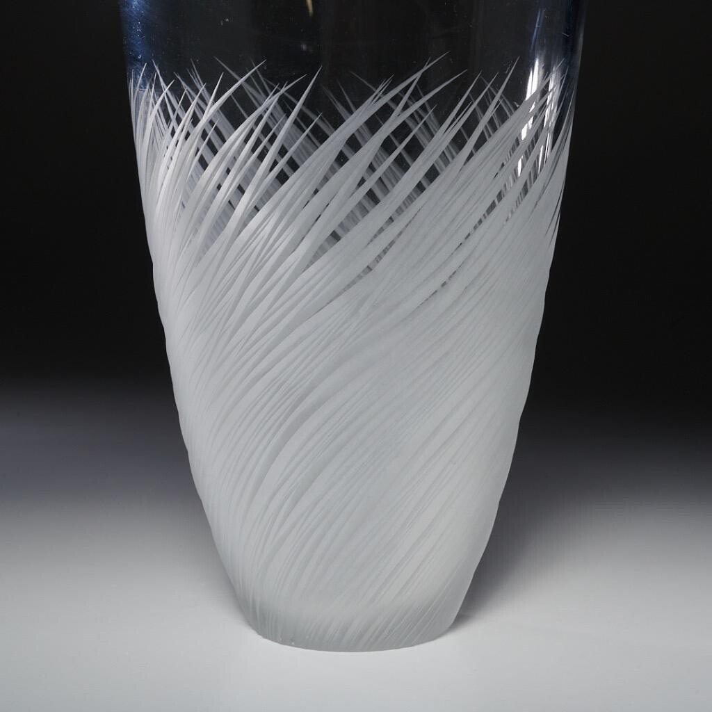 Salviati Piume Venezia Murano Modernist Cut Glass Grass Leaf Flower Vase 9.75″ B