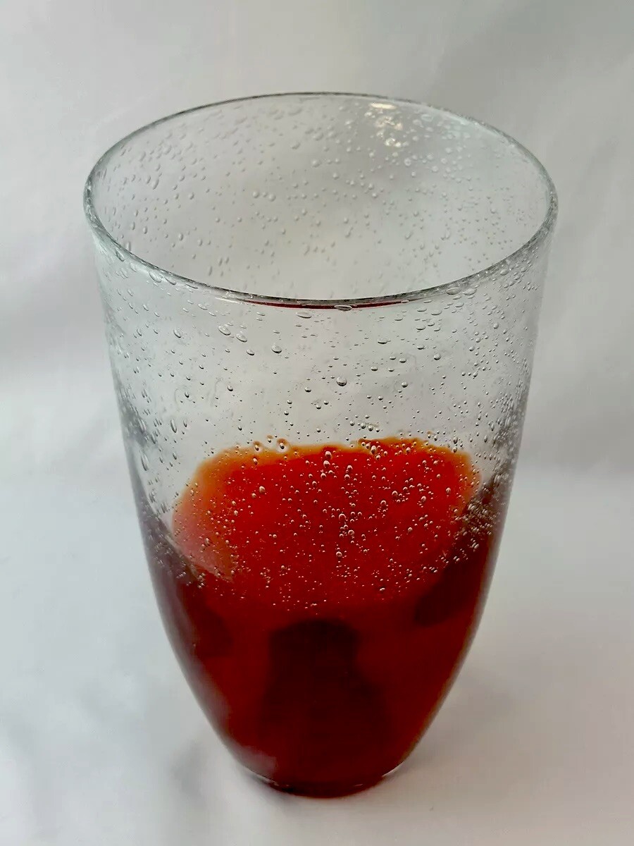 Hand Blown Art Glass Vase Red/Orange Clear Tons Of Bubbles 8.5” Heavy EUC