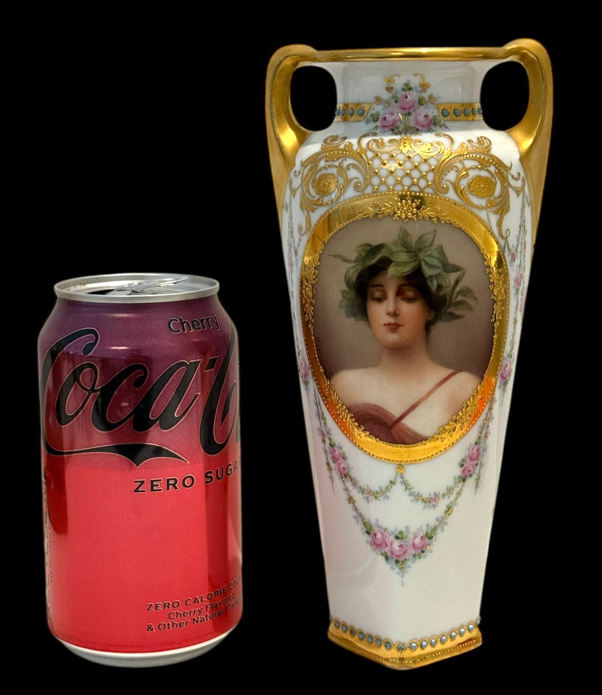 Antique Royal Vienna Hand Painted Wagner Jeweled Porcelain Daphne Portrait Vase