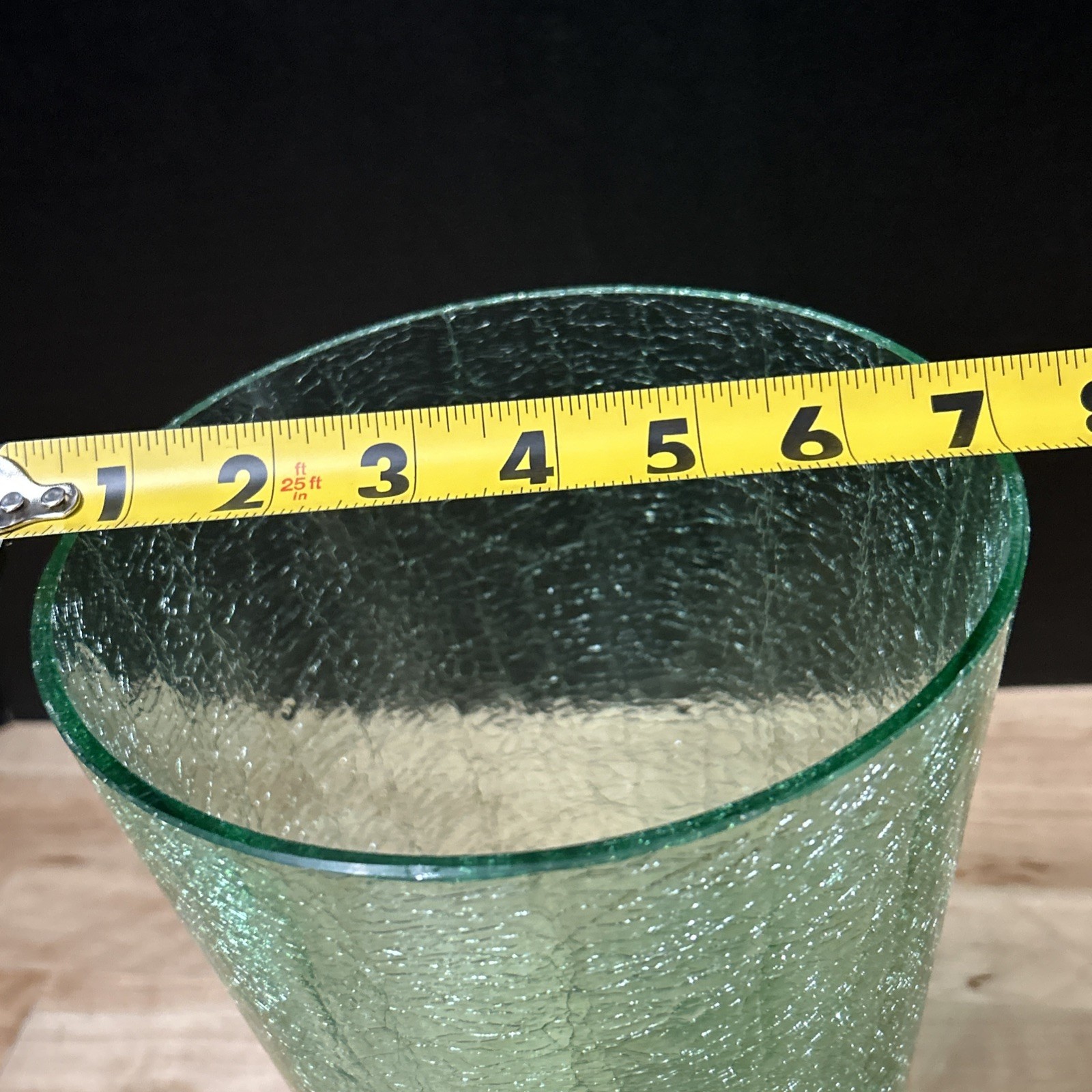 Vintage Green Crackle Glass Vase Excellent Condition 10″ Tall Beautiful!
