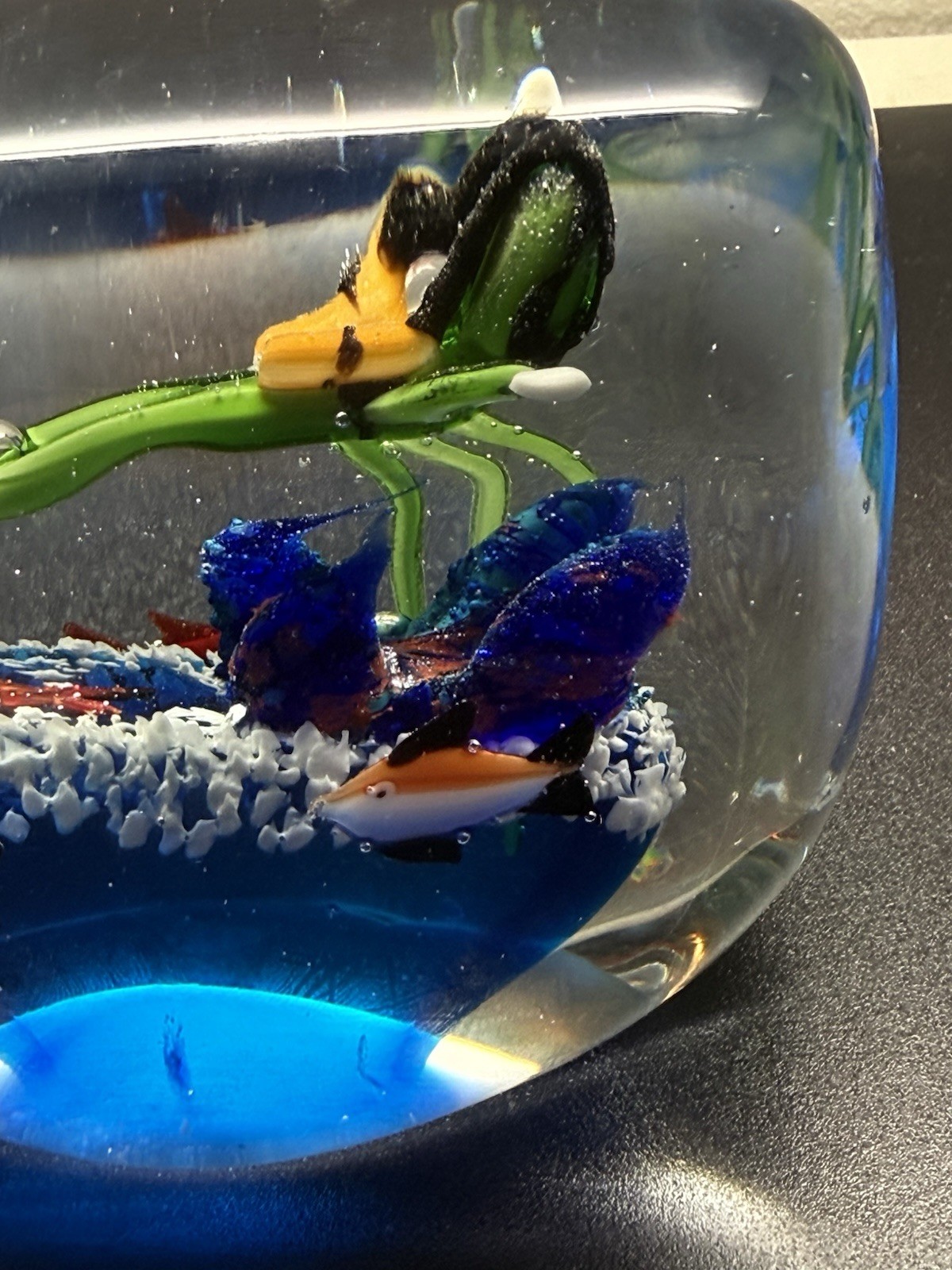 Vintage Murano Glass Fish Aquarium with Scuba Diver Paperweight!