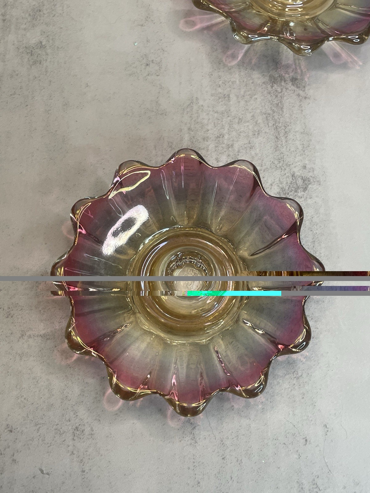 Vtg Set of 2 Federal Glass Iridescent Colors Glass Candlestick Holders Vintage