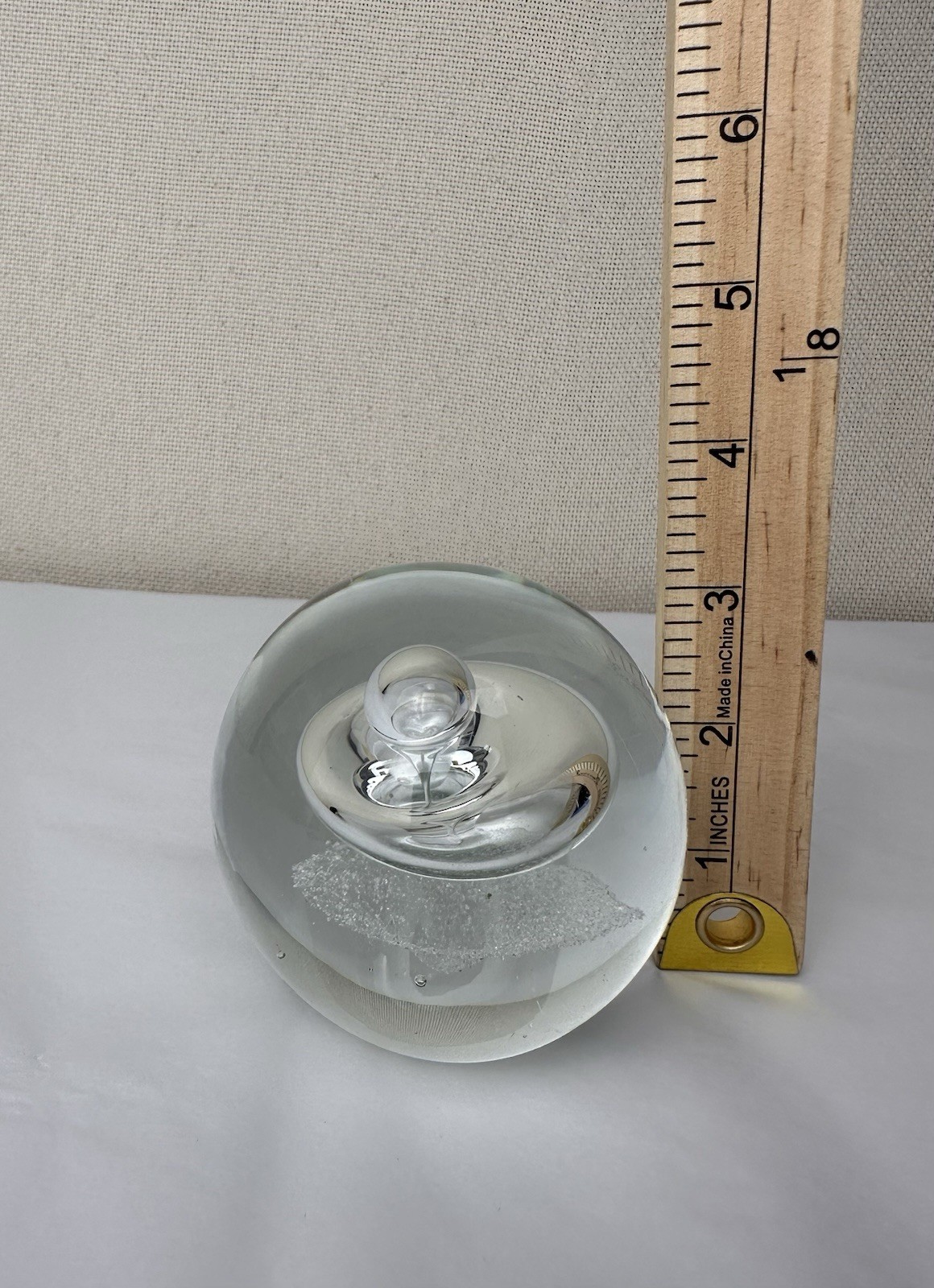 Vintage Paperweight Art Glass Swirl Bubble Single Tornado Clear Round 3″