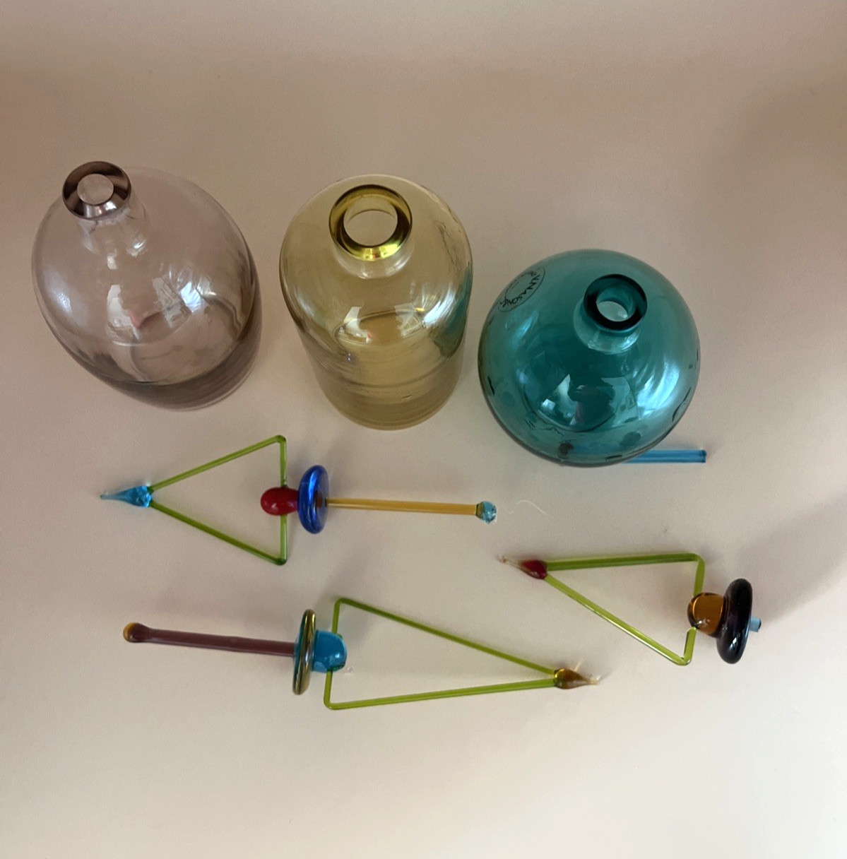 V Nason & Cie MURANO Perfume Italy Modernist Blown Glass Bottle Signed Set of 3