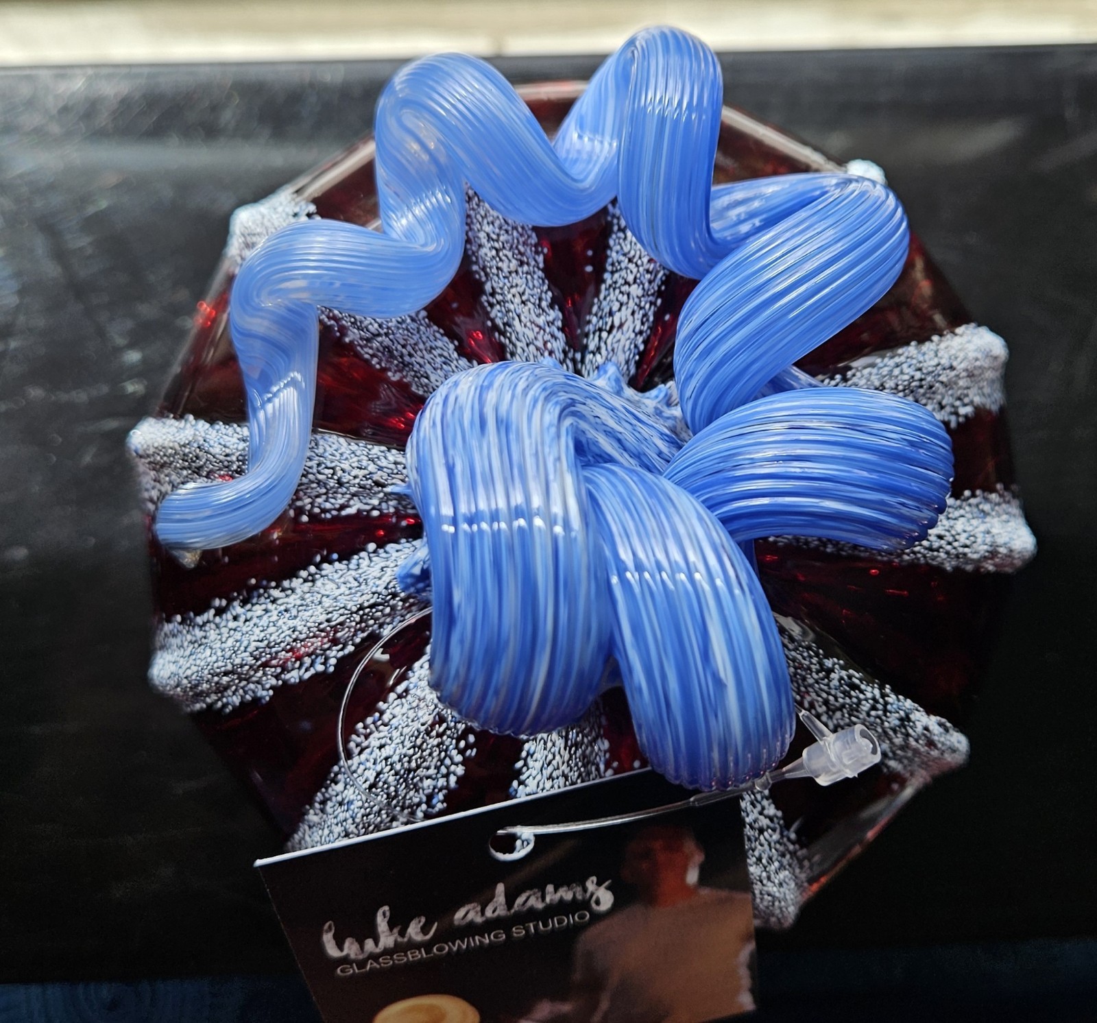 Patriotic Red, White, & Blue Luke Adams Glass Pumpkin, Squat Size