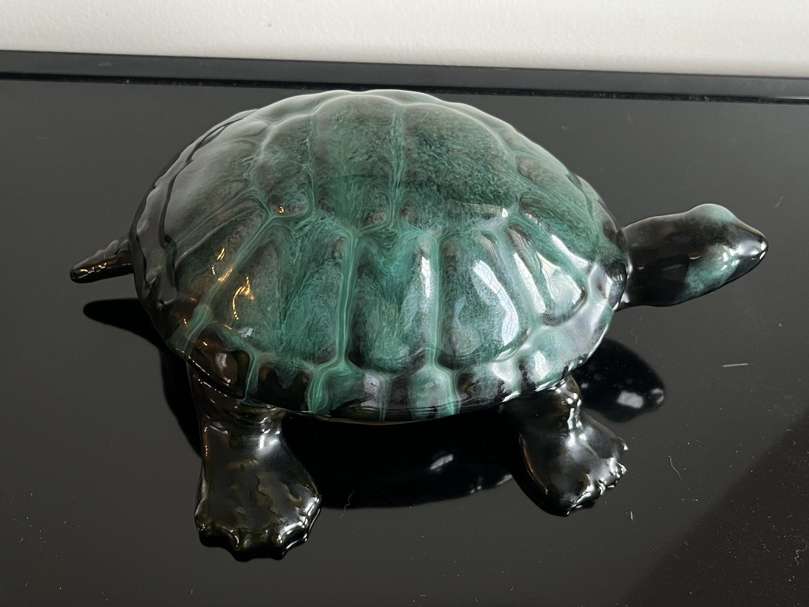 Vintage Blue Mountain Pottery Large Turtle Green Drip Glaze