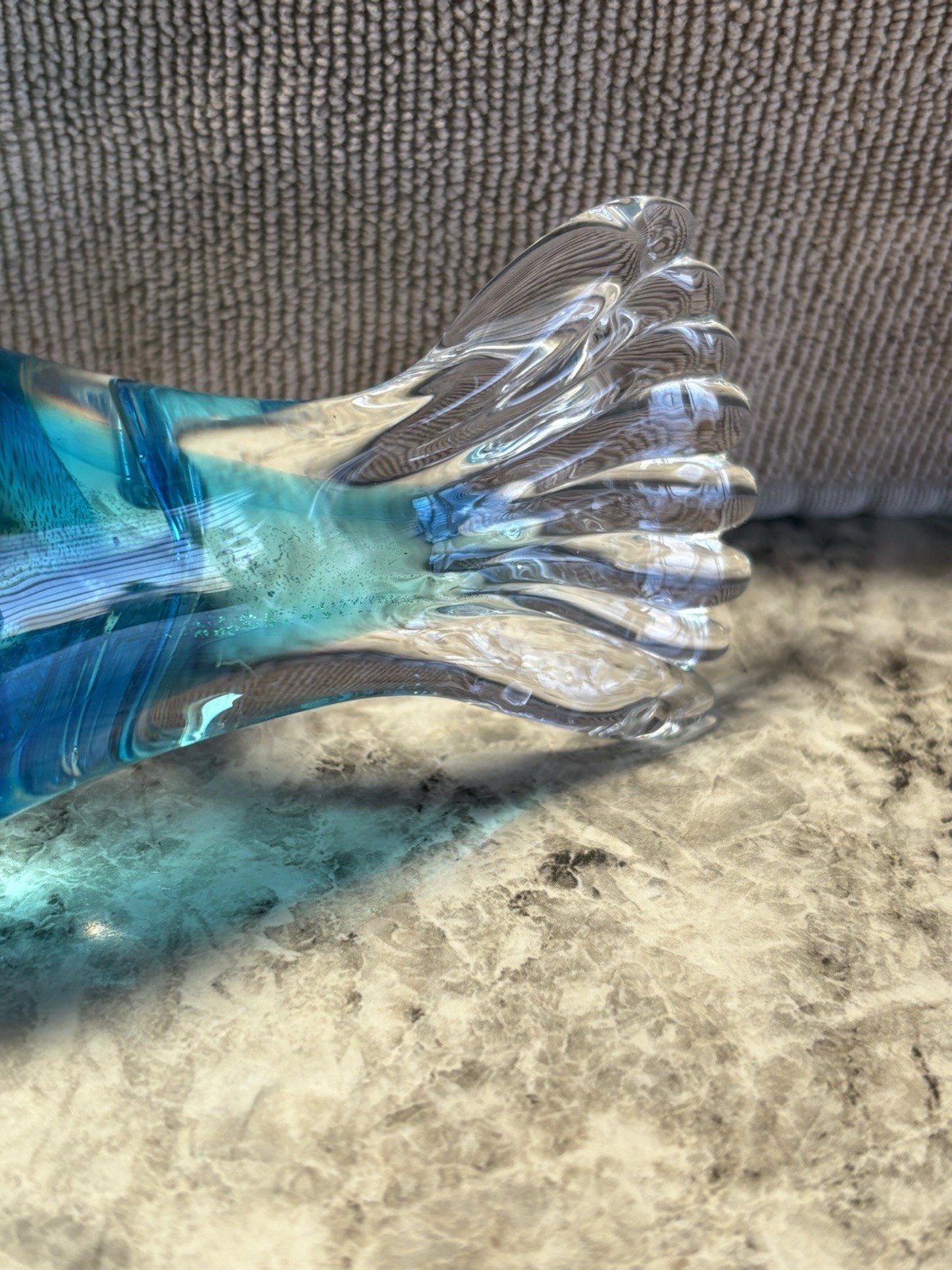 Clear and blue glass bird figure with gold flakes inside #B11