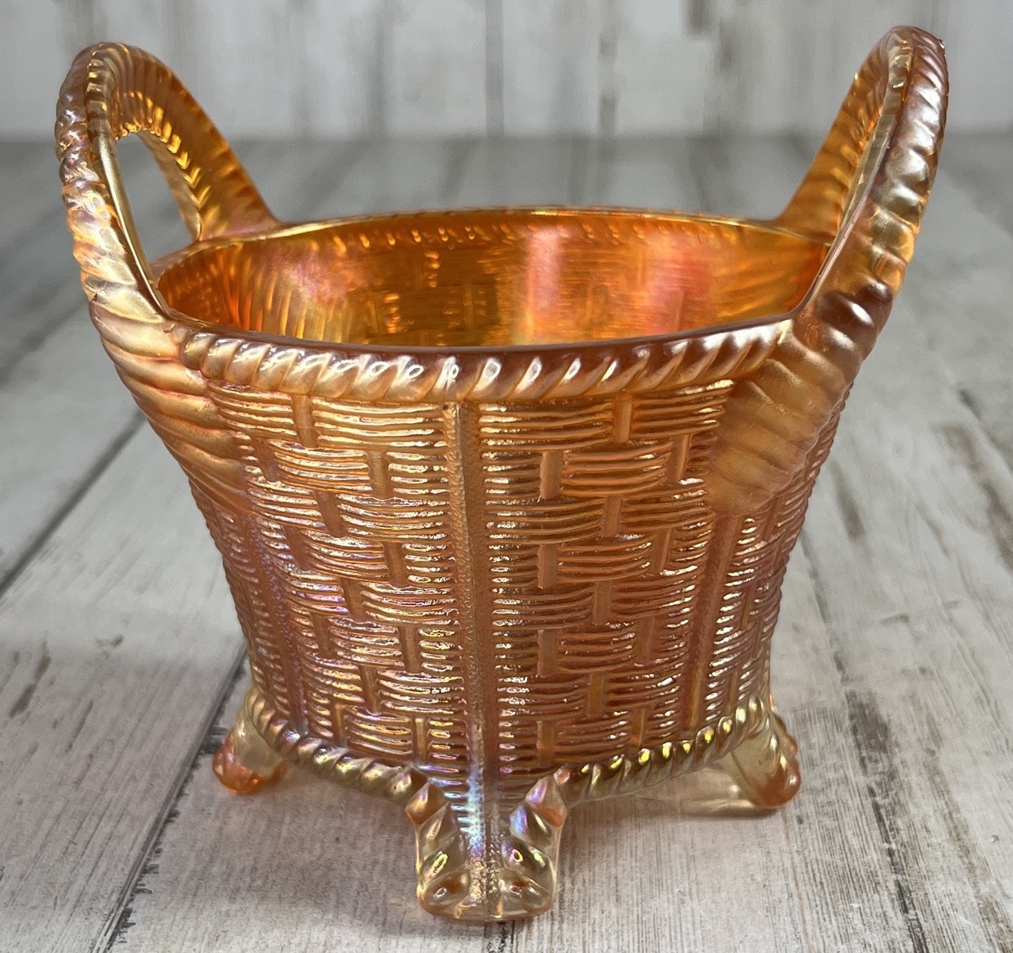 Northwood Stamped 1887-1925 gorgeous Pearlescent Marigold Basket Carnival Glass
