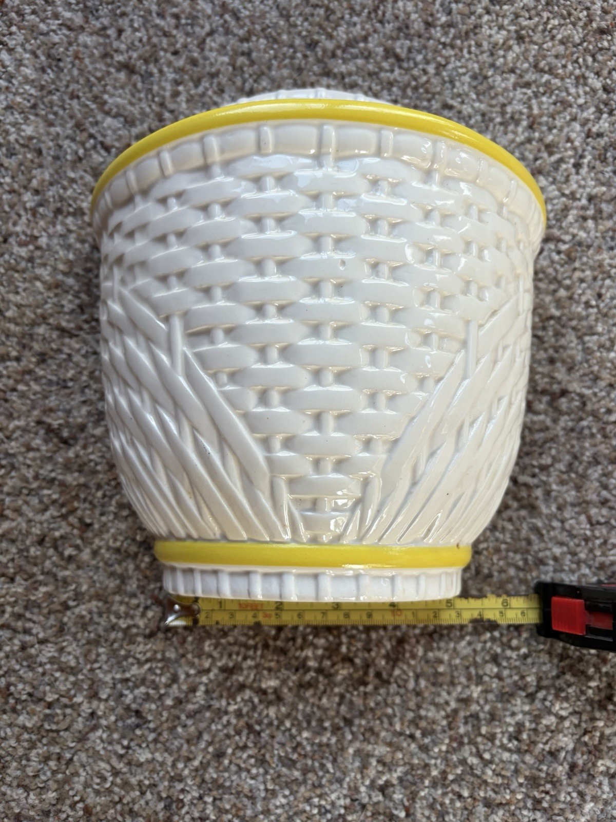 Vintage Haeger USA 8264 Basketweave Pot Planter White Cottagecore
