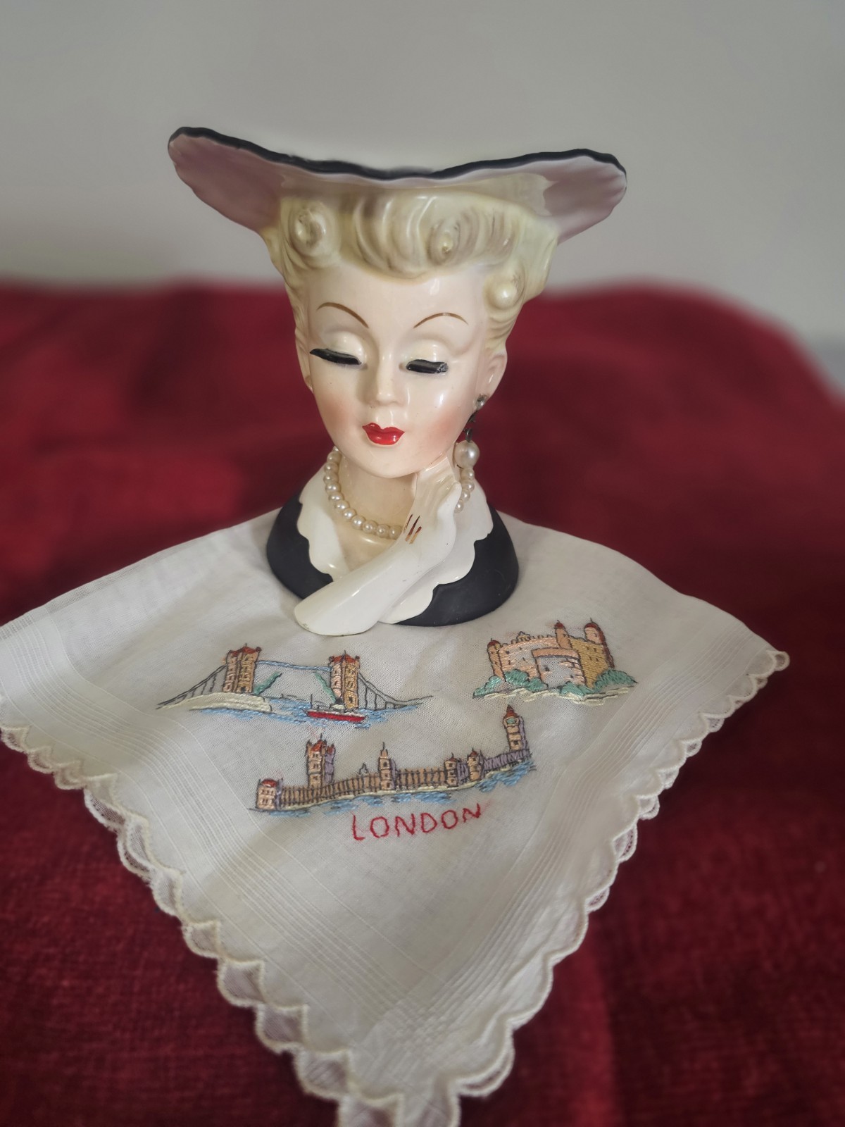Vintage Lady Head vase Ceramic Planter A5046 Napco Pearl Earrings Necklace