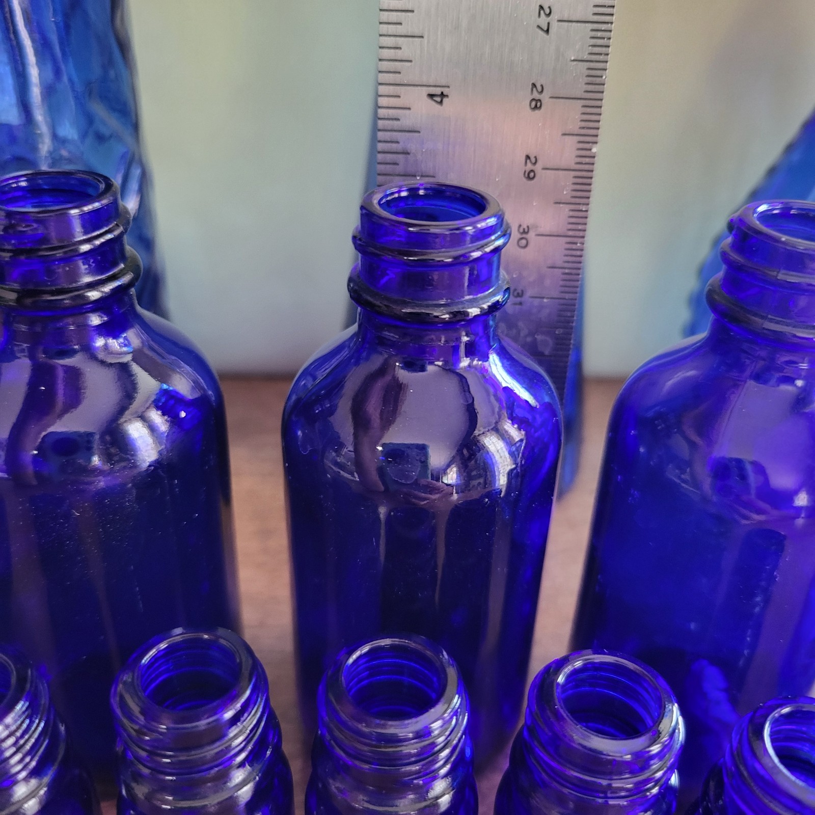 Lot of 13 Blue Some Colbolt Blue Bottles & Vases with No Lids Some Vintage