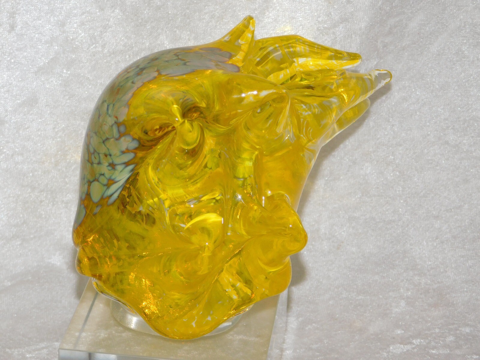 Modern Art Glass Sculpture Blown Blonde Hair Bust Henryk Rysz Poland Papeweight