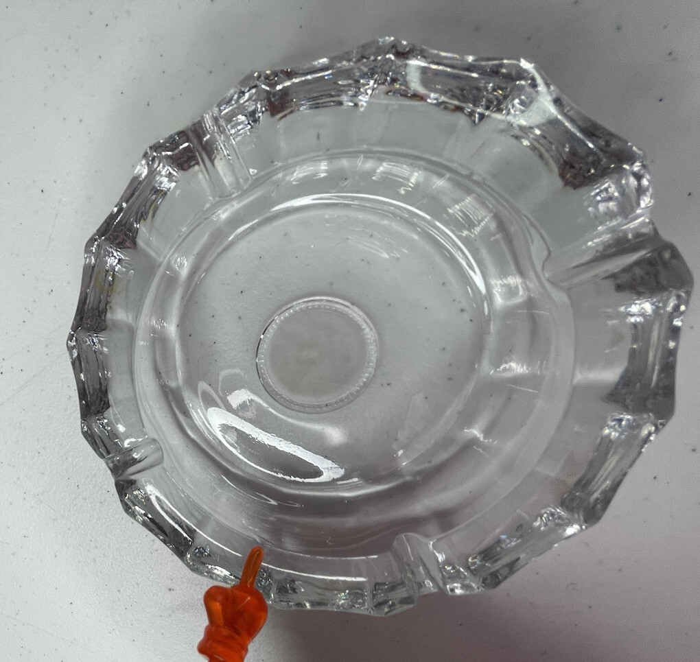Vintage Fostoria Glass Ashtray 1887 Eagle Coin Center Heavy Clear Cigarette 5.5″