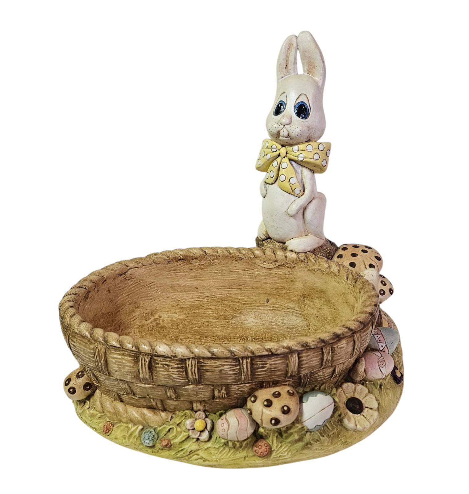 Ceramic Easter Basket Table Bowl Centerpiece Florentine Rabbit Vtg Mushroom Lg