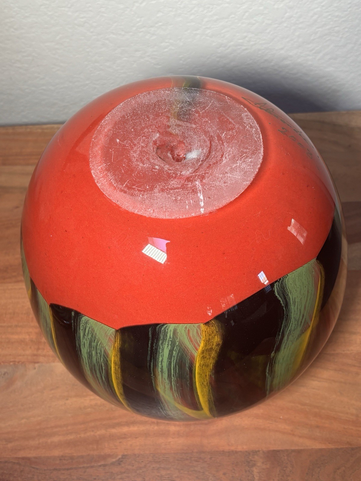 Large 14.5″ Signed Alexandra Studio Art Glass Vase – Red Abstract w/ Flame Lid