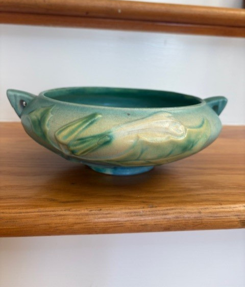 Vintage Roseville Thornapple Green/Blue 307 6 Low Planter 3 1/4″ H x 9 1/4′ W