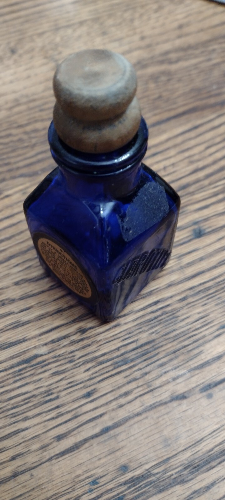 Antique Clar-O-Type Cobalt Blue Bottle – Wooden Stopper – Typewriter Cleaner