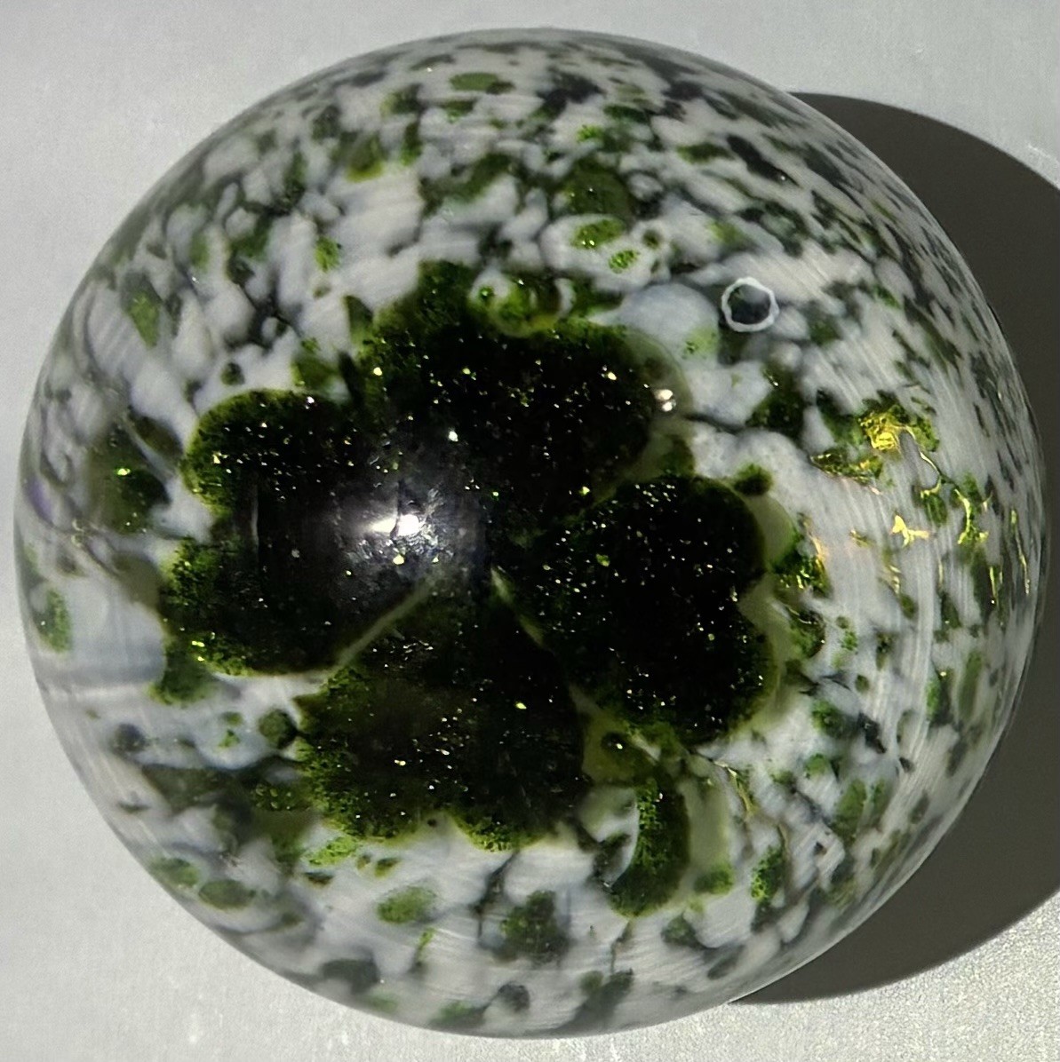 David Salazar Handmade Art Glass Marble Cloverleaf Shamrock Signed Custom 1.5in
