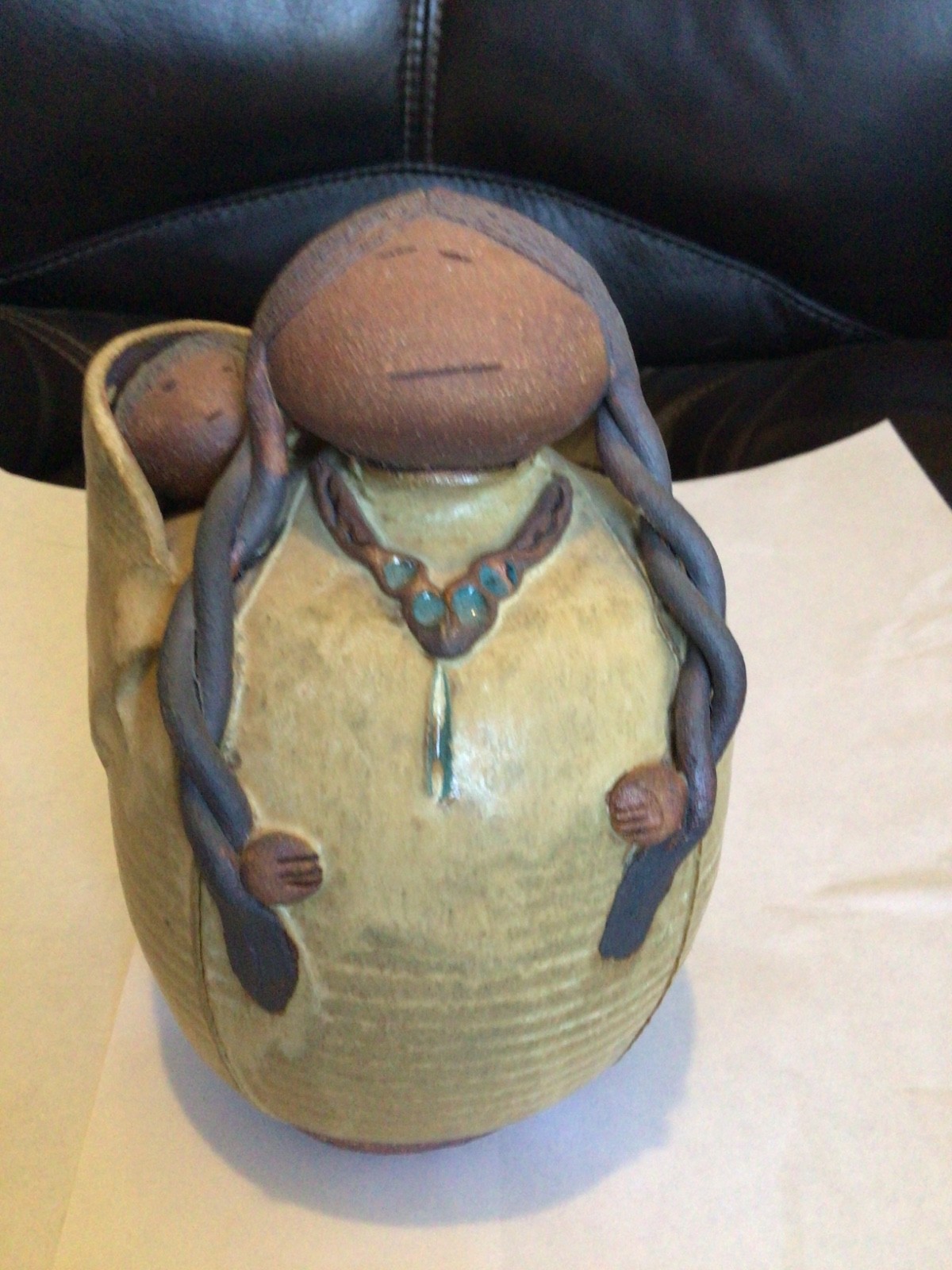 Val Knight Pottery Native American Maide w/ Papoose – 6-1/2″ H Signed VKS 00