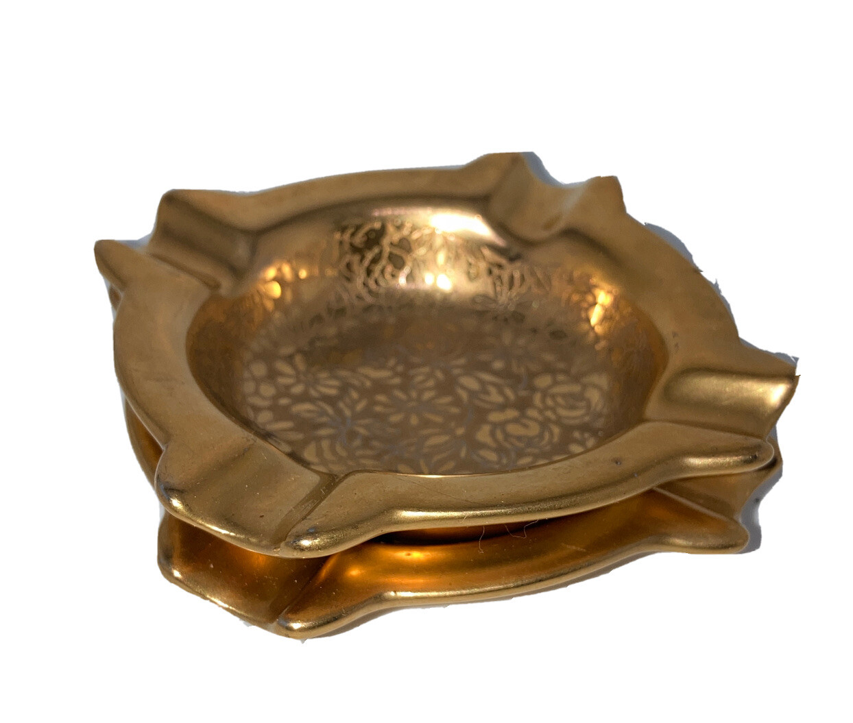 2 vintage Pickard Victoria floral rose gold encrusted ashtray 3 1/4″ dish #130