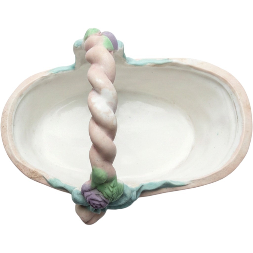 Basket Planter Ceramic Pastel Floral Rose Bow Cottagecore Decor Vintage Trinket
