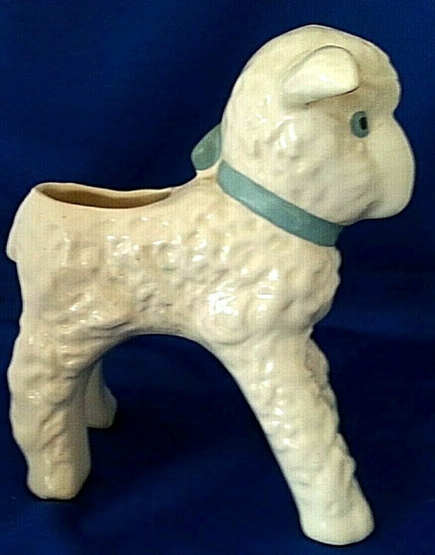 Vintage Planter Lamb Sheep Easter Spring Baby 8 3/4″ tall x 8″ long x 5″ wide
