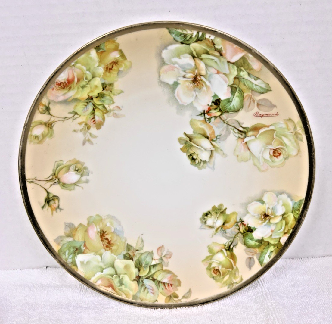 Antique Royal Austria Hand Painted Raymond Gold Rim Yellow Roses Floral Plate
