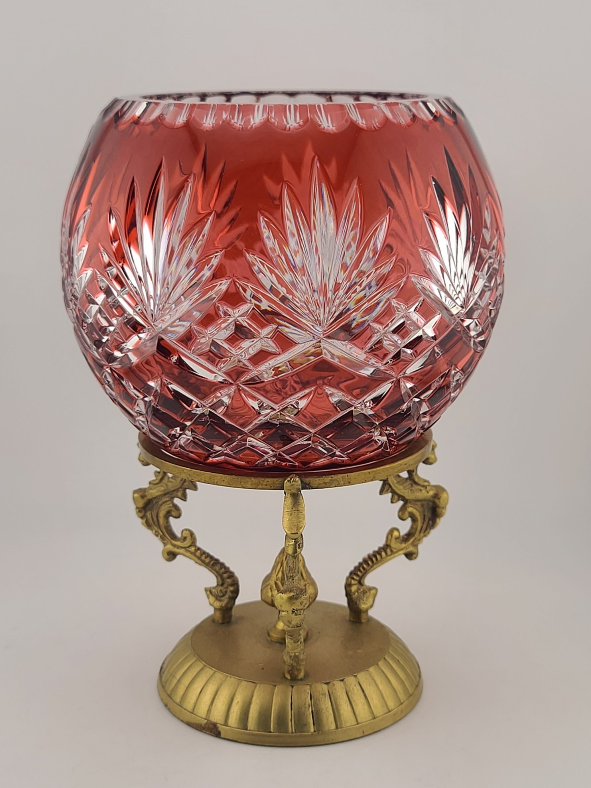 Rare AJKA ODESSA CAROLINE Red cased cut to clear Hungarian crystal rose bowl