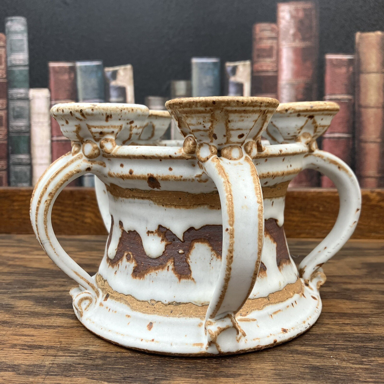 Hand Made Pottery Plants Stand/holder White Glazed Signed Sarret Pottery Art