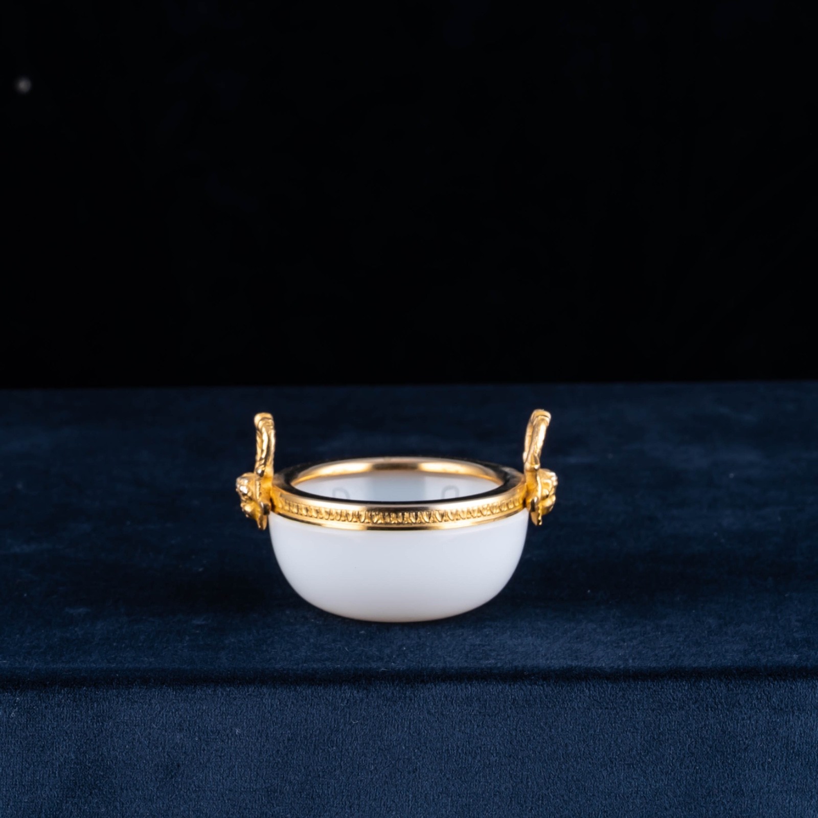 Vintage French White Opaline Glass Crystal Bowl Gilt Bronze Ram Head Handles