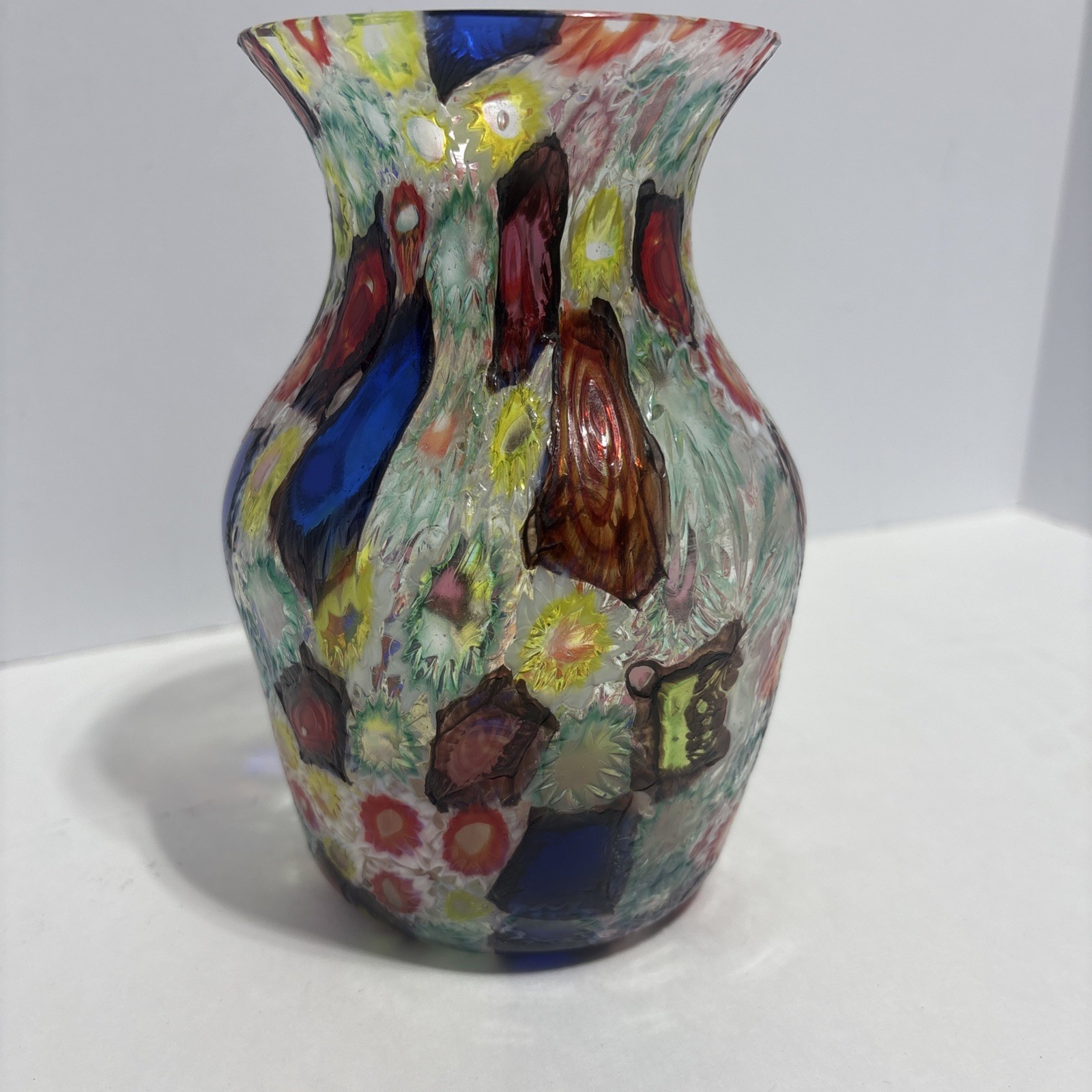 Fratelli Toso Murano Millefiori Flower Star Opal Mosaic Italian Art Glass 6.5″