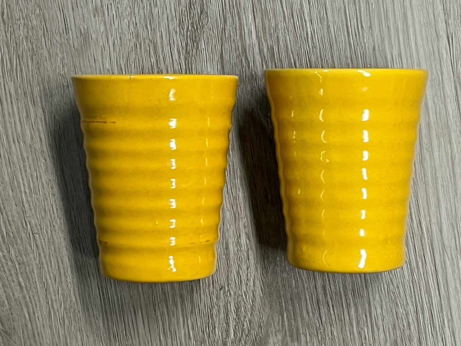 TWO (2) Vintage Bauer Pottery Ringware Size 3.5″ Tumblers YELLOW (see Photos)