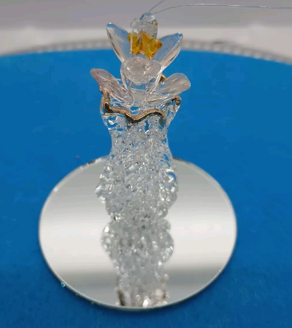 Spun Glass Vase With Flower On Round Mirror 2 1/2 In.