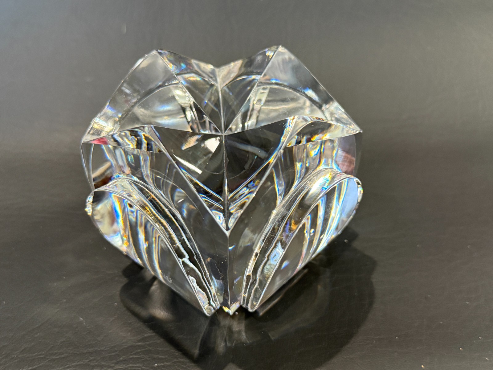 Vintage Val St. Lambert Art Crystal Glass Flower Paperweight, Signed