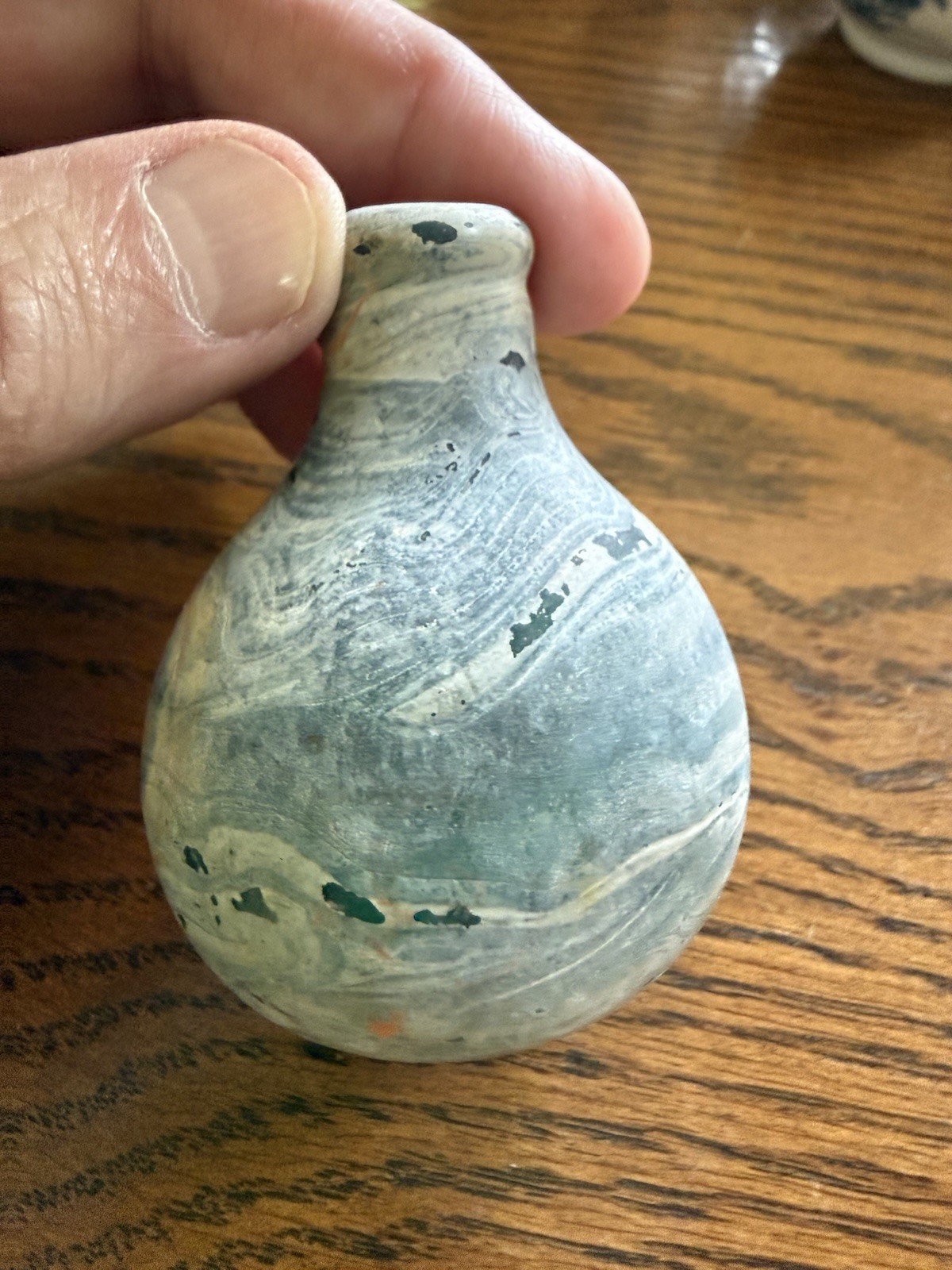 2 Small Art Pieces – Hand Blown Glass & Studio Produced Green Porcelain Amphorae