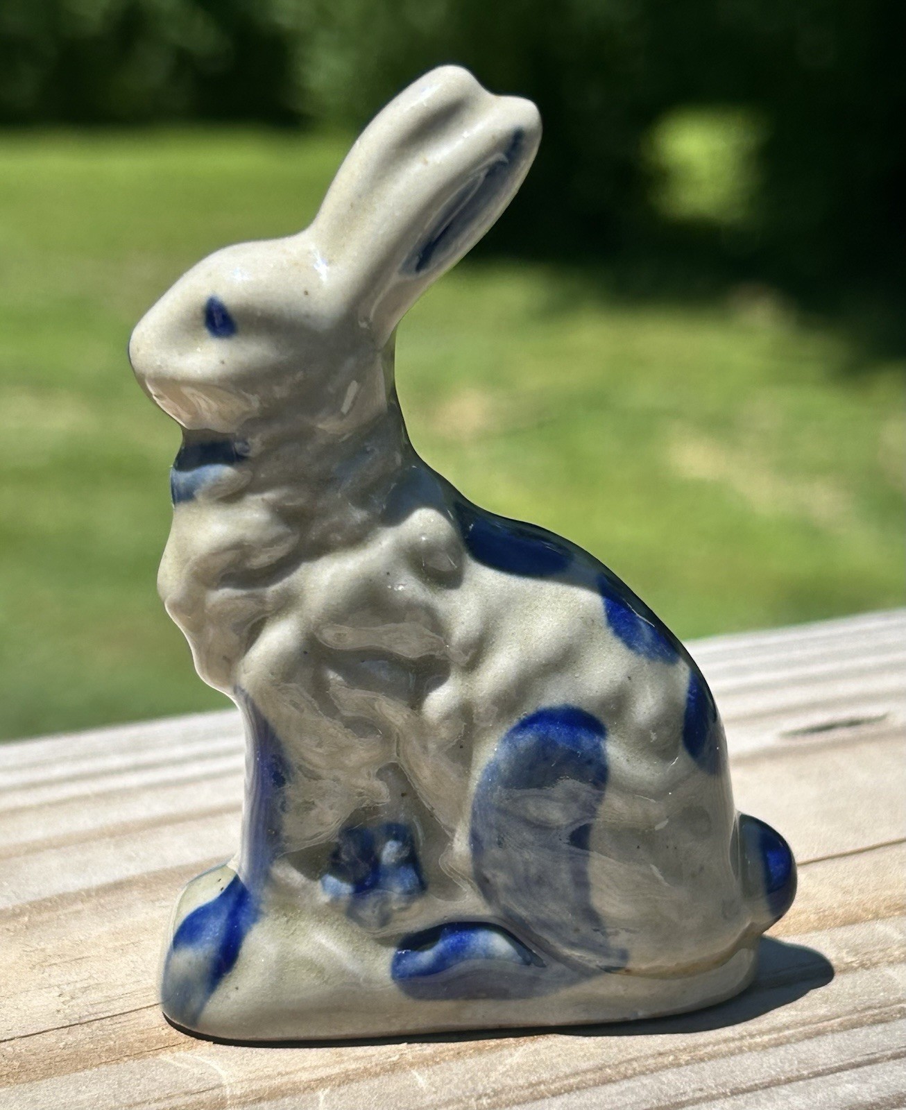 Beaumont Brothers Pottery Vintage Mini 3 Inch Rabbit Salt Glazed W/Cobalt Blue