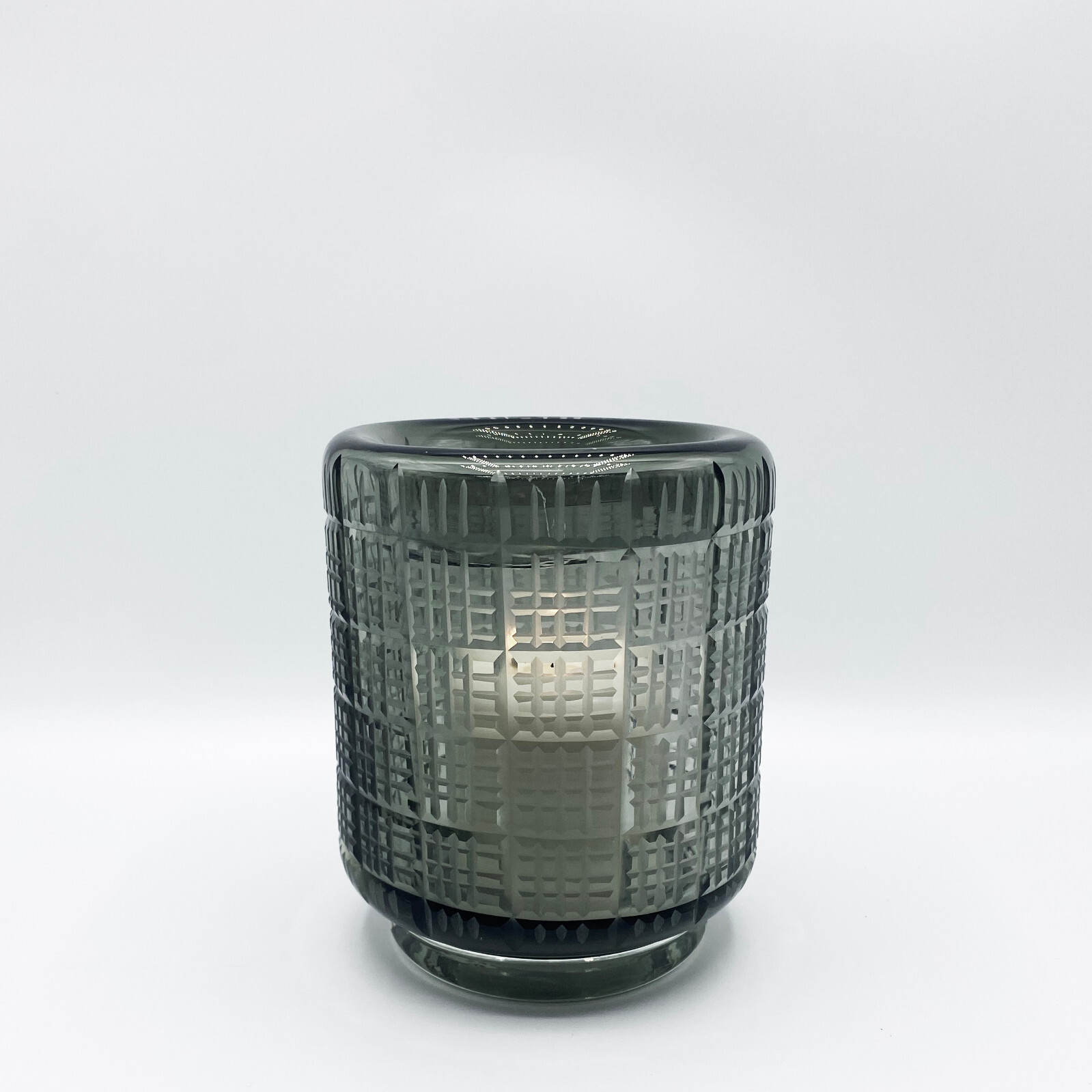 CYAN DESIGN Off the Grid (Small) Smoke Cut Glass Vase or Candle Holder