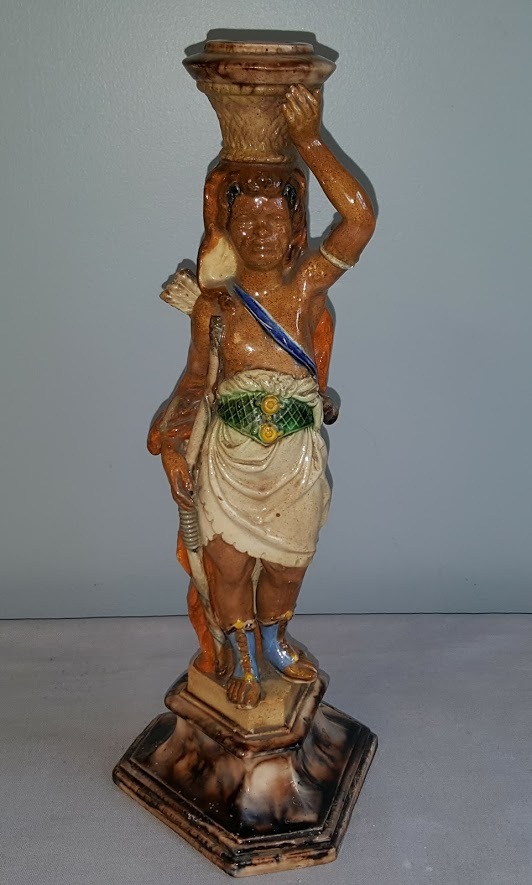 Continental Majolica Figural Candle Holder Blackamoor Form 19th Ct. Makers Mark